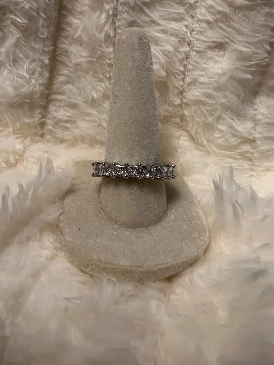 Silver Crystal Eternity Band - White CZ Accent Ring - Picture 2 of 5